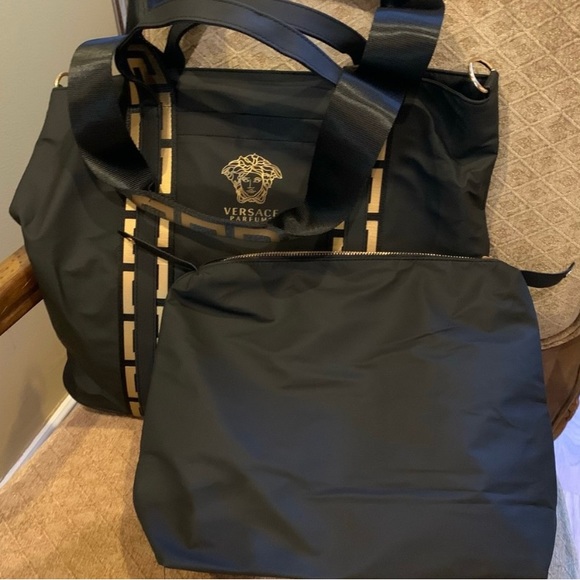 Versace Parfum Medusa Tote Shopping Travel Gym Work Shoulder Bag Black New - Picture 7 of 14